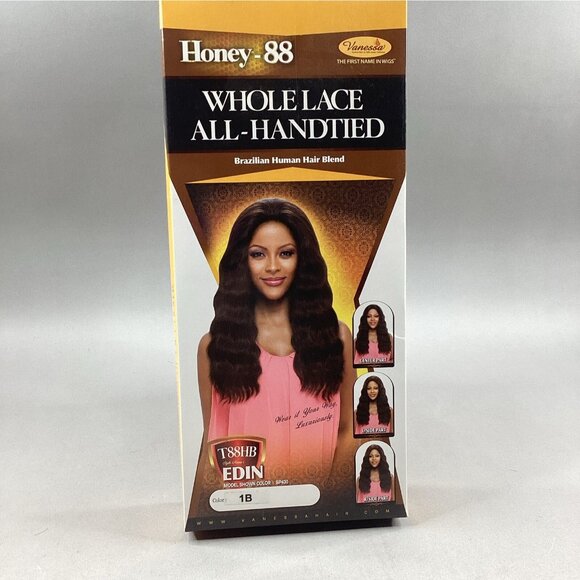 Edin #1B Off Black Body Wave Brazilian Human Hair Blend Lace Front Wig - Picture 10 of 11